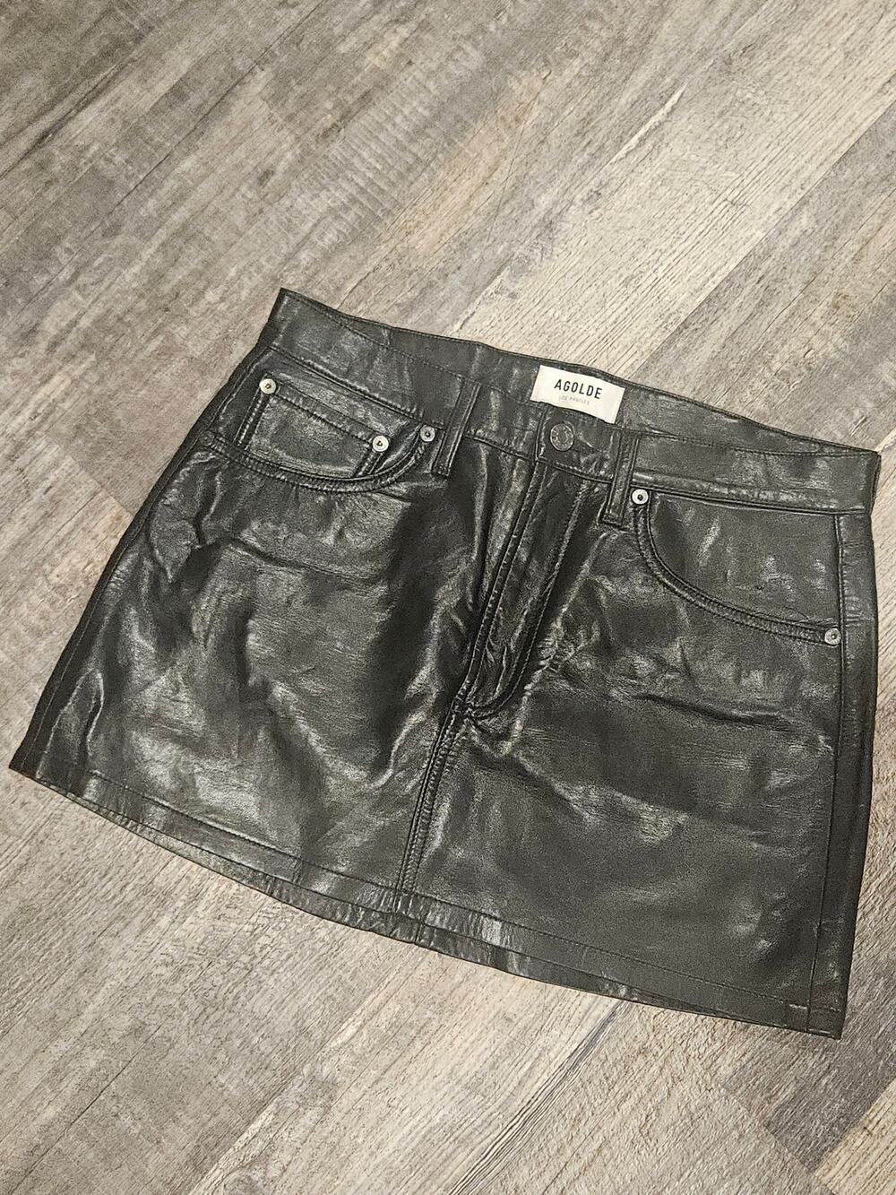 Agolde recycled leather black mini skirt womens 27 y2k edgy minimalist capsule